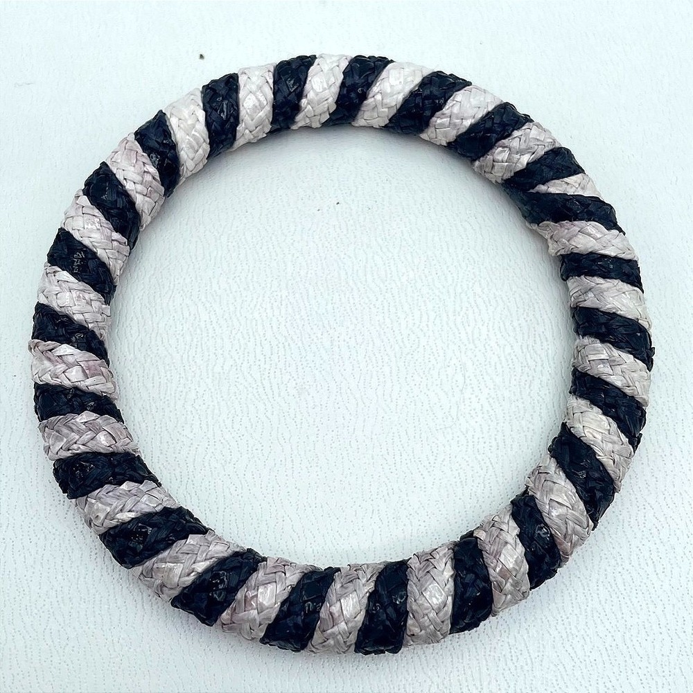 Bohemian Black White Eco-Chic‎ Thin Woven Braided Rope-Style Bangle Bracelet